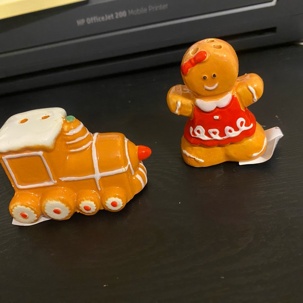 FIRST OFFER GETS IT Gingerbread Train and Girl Salt & Pepper Shakers
